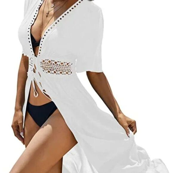Women's Swimwear Cover Ups Sexy Open Front Beach Bikini Swimsuit Kimono Cardigan - Picture 4 of 5